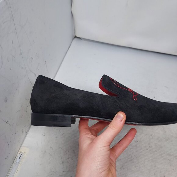 CHRISTIAN LOUBOUTIN Black Dandelion Strass Suede Logo Loafer - Picture 8 of 11